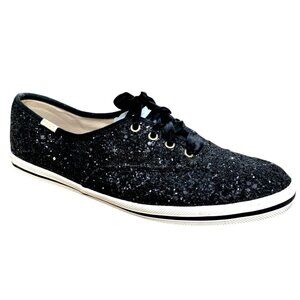 Keds x‎ Kate Spade Sneakers Womens 8.5 Black Glitter Low Top Shoes Event Party